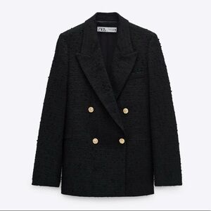 Zara Double Breasted Tweed/Boucle Blazer XL